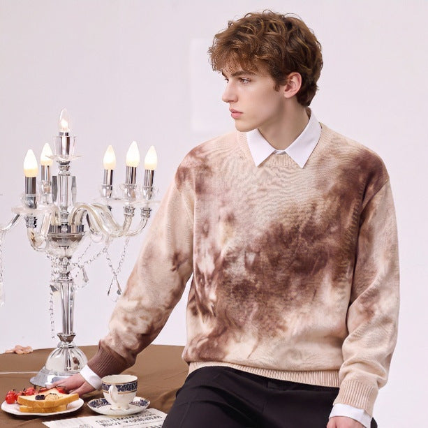 Herren Oversize-Strickpullover mit Batikoptik, Rundhalsausschnitt und Rippbündchen Drune