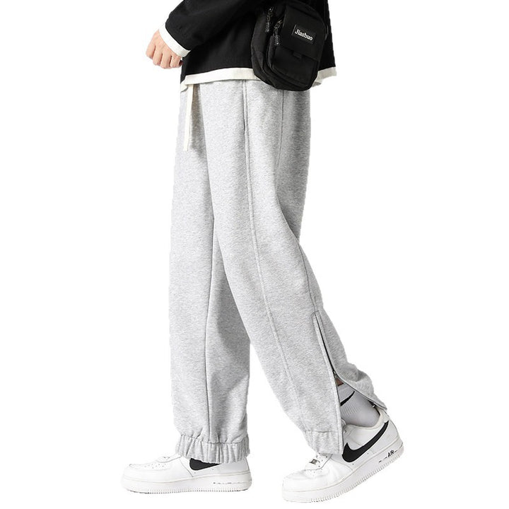 Herren weite Jogginghose mit seitlichem Reißverschluss‑Schlitz, elastischem Bund & Kordelzug Drune