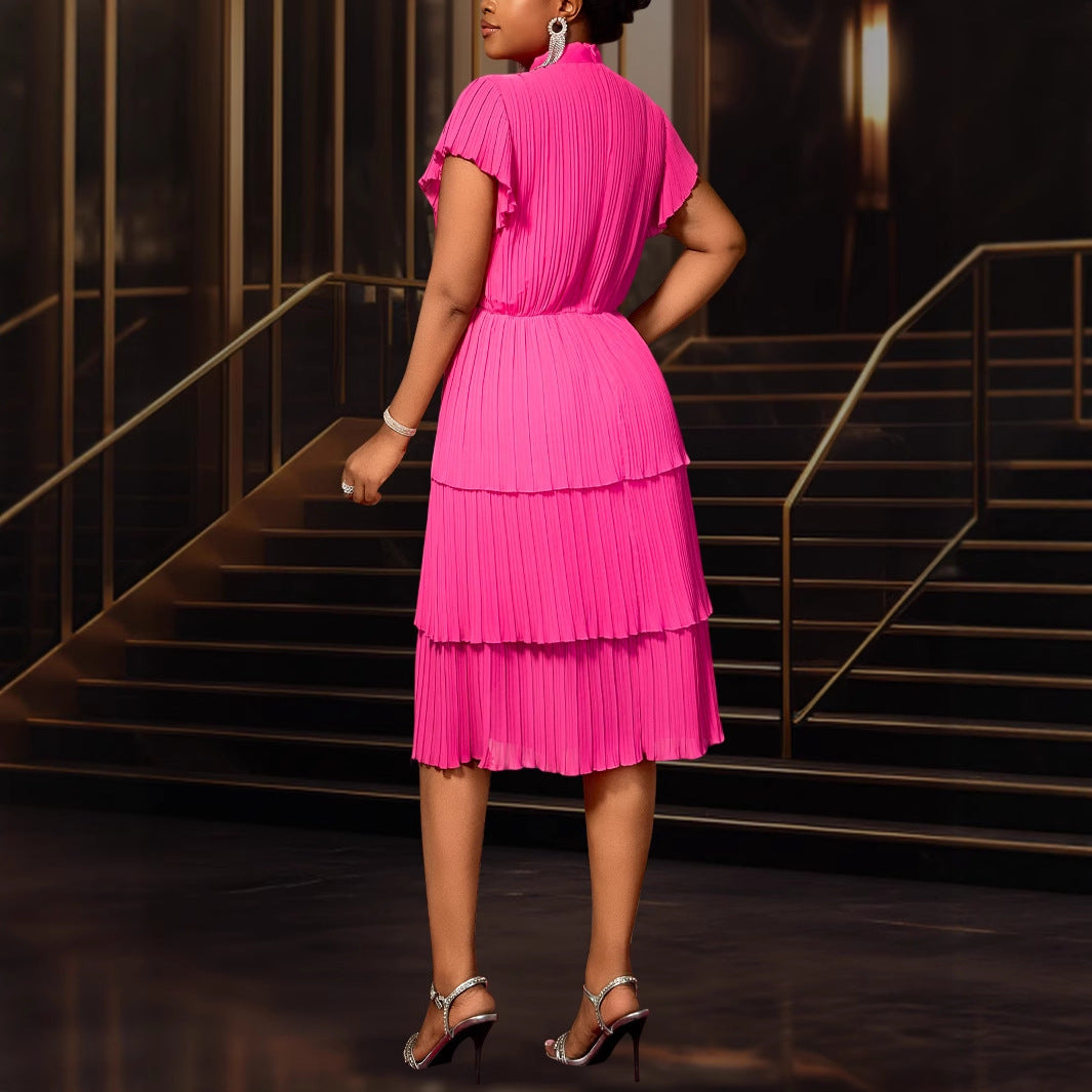 Damen plissiertes Midi-Kleid mit Schleifenakzent Drune