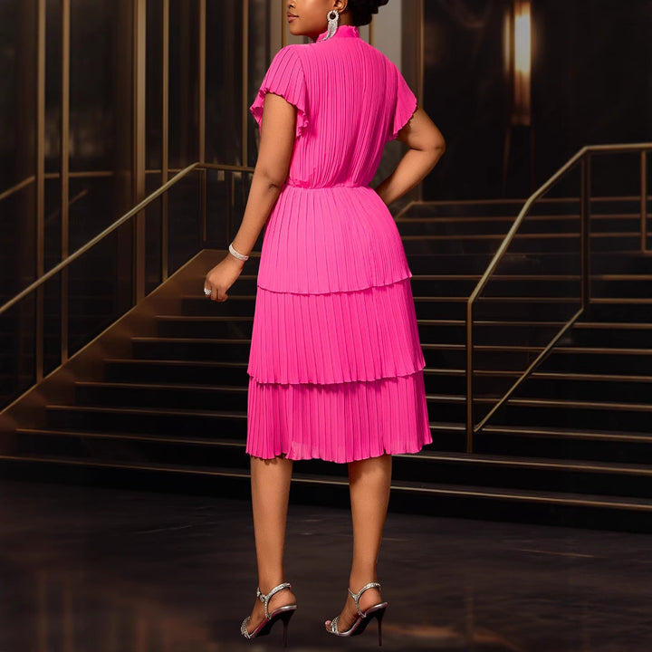 Damen plissiertes Midi-Kleid mit Schleifenakzent Drune