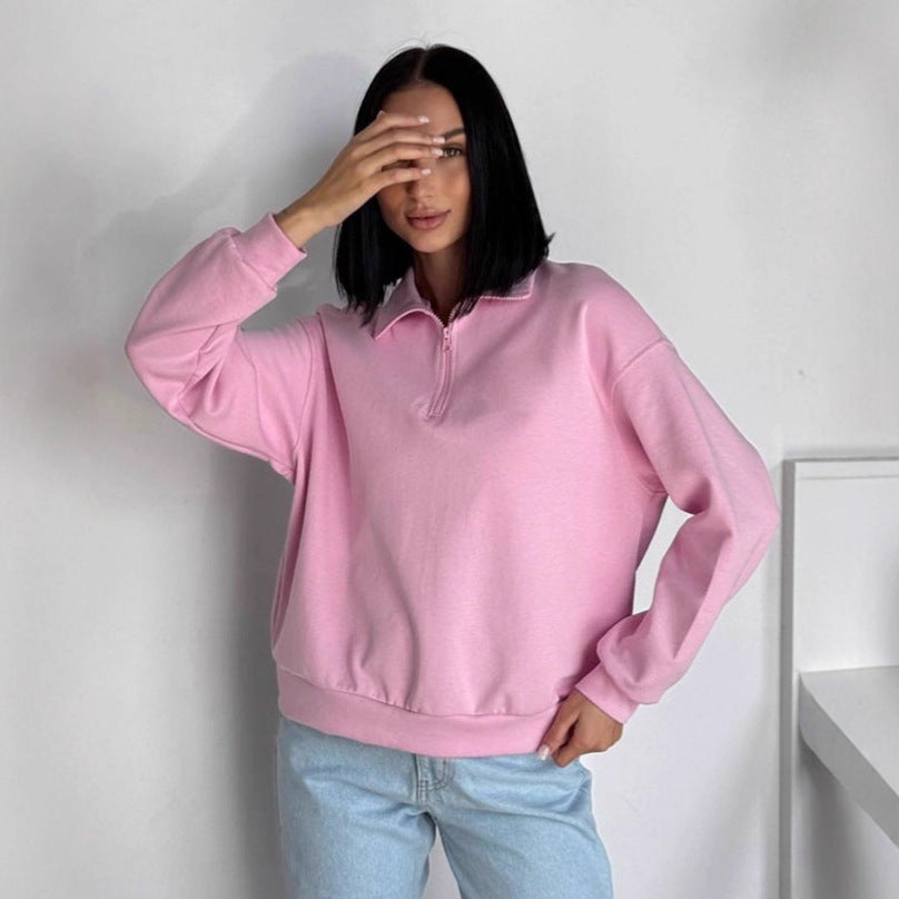 Damen Oversized Sweatshirt mit halbem Reißverschluss und elastischem Saum Drune