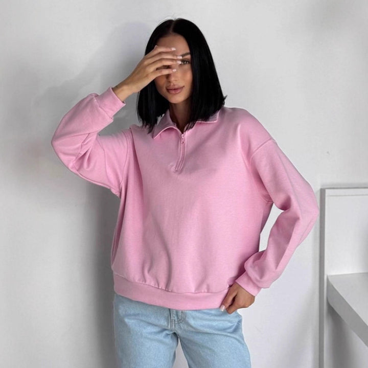 Damen Oversized Sweatshirt mit halbem Reißverschluss und elastischem Saum Drune