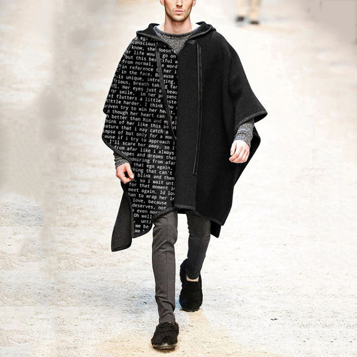 Herren Oversized Kapuzenponcho aus Strick mit geometrischem Mosaikmuster Drune