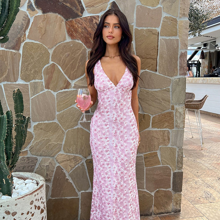 Damen Maxikleid mit elegantem V-Ausschnitt und floralem Muster Drune