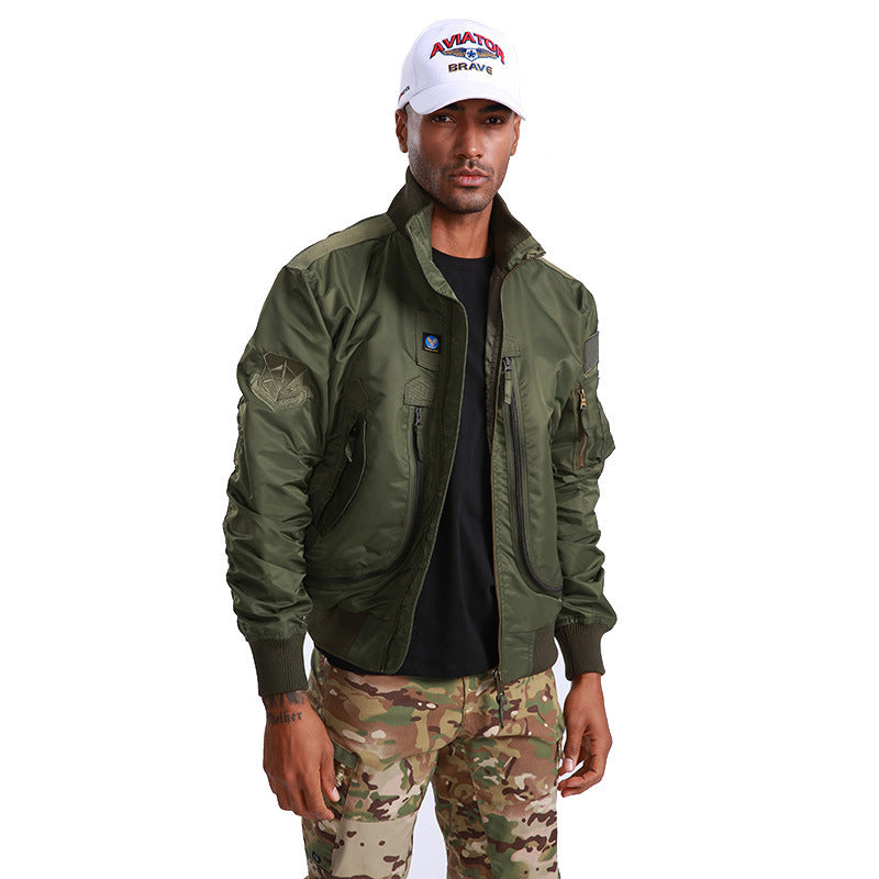 Herren Piloten-Bomberjacke mit Utility-Taschen und geripptem Stehkragen Drune