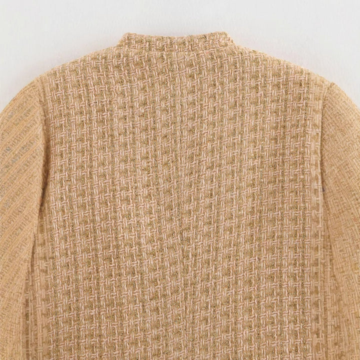 Damen nan taillierte Bouclé-Tweed Jacke mit Stehkragen und vier Zier-Taschen Drune