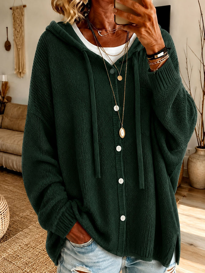 Damen Kapuzen-Cardigan aus strukturiertem Feinstrick mit Knopfleiste Drune