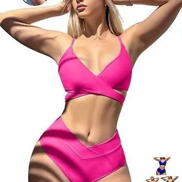 Damen Hoch tailliertes Bikini-Set mit elegantem Wickeldesign Drune