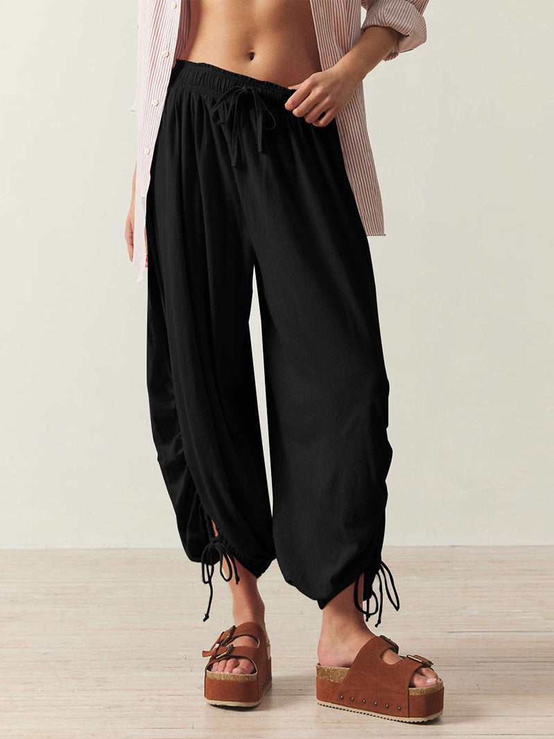 Damen Legere Weite Haremhose mit Kordelzug Drune