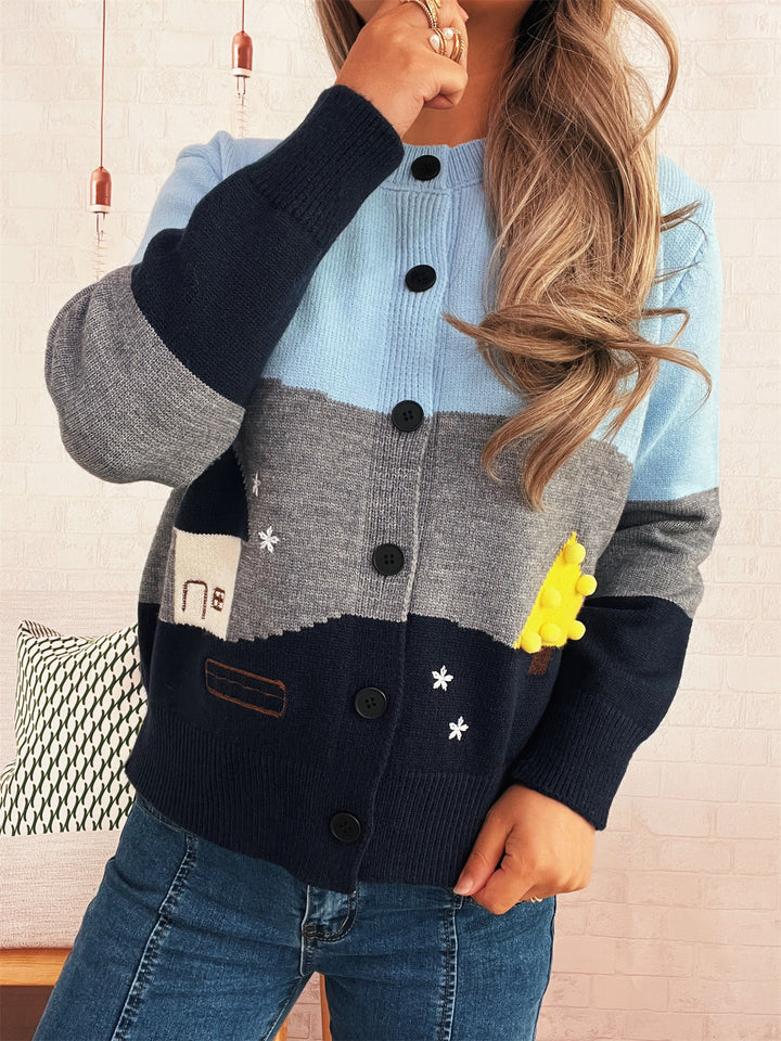 Damen verspielte Strickjacke mit kreativen Applikationen Drune