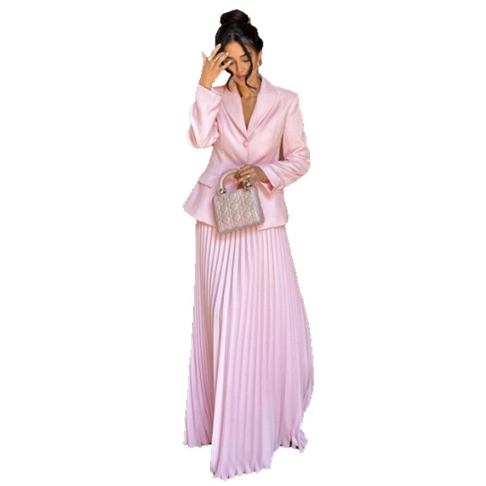 Damen Tailliertes Blazer‑und Midirock‑Set mit Plissee‑Rock & Bindegürtel Drune