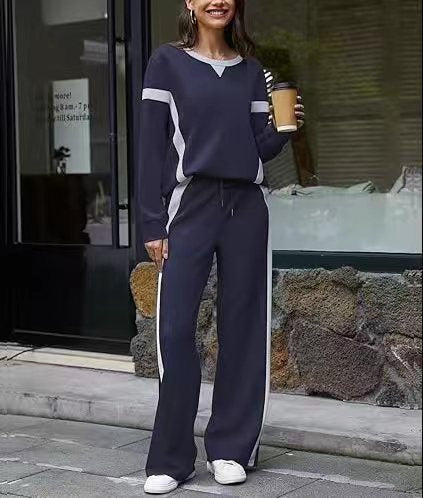 Damen nan sportives Lounge-Set mit weitem Sweatshirt, Palazzohose und seitlichen Kontraststreifen Drune