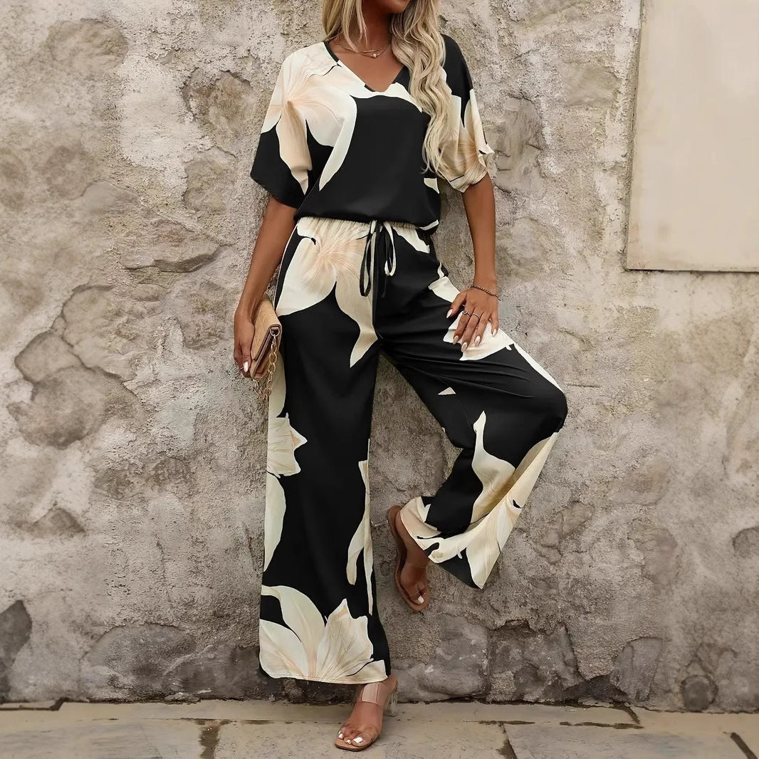 Damen Luftiges Zweiteiliges Set mit floralem Design und weitem Schnitt Drune