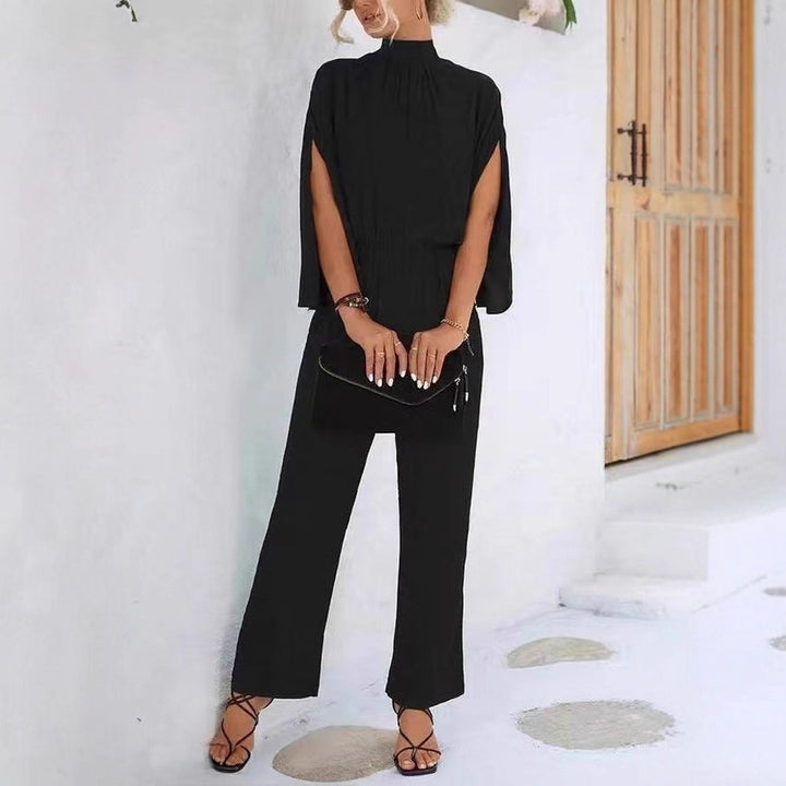 Damen eleganter Jumpsuit mit weitem Bein und Chiffon-Ärmeln Drune