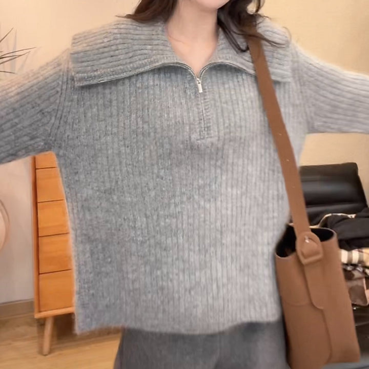 Damen Strickpullover mit weitem Ausschnitt und lässigem Schnitt Drune