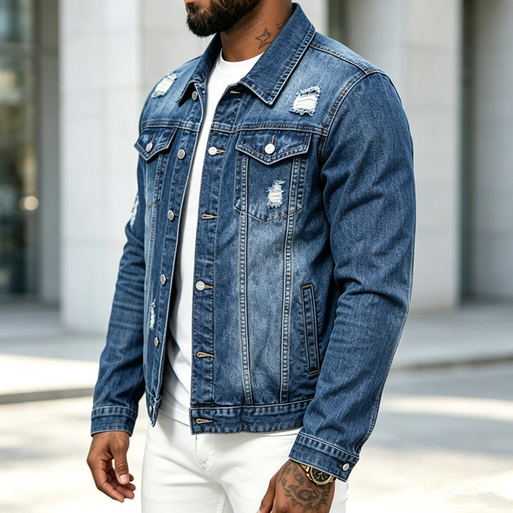 Herren Modische Jeansjacke mit Destroyed-Details Drune