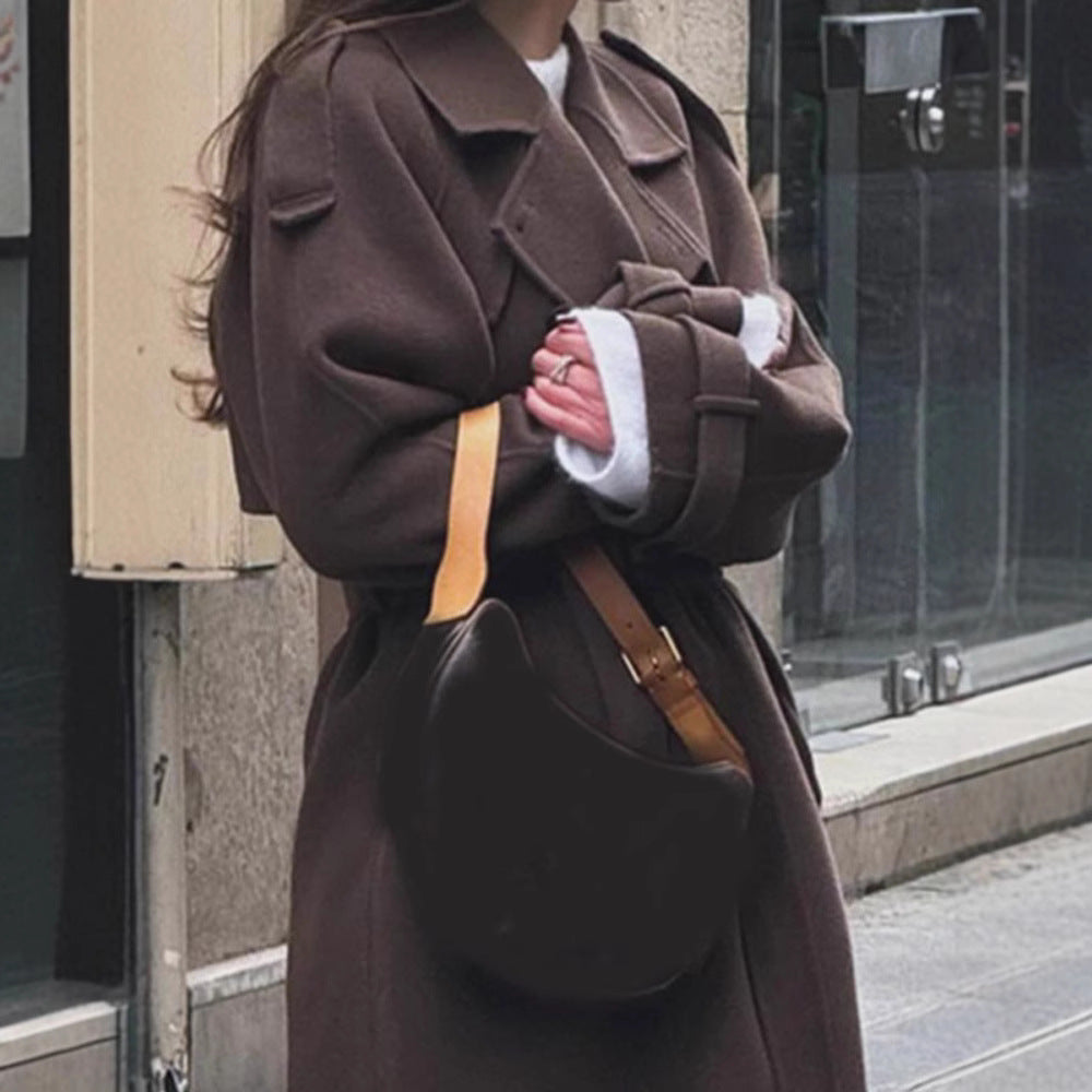 Damen zeitloser Trenchcoat aus hochwertigem Material mit gebundenem Gürtel Drune