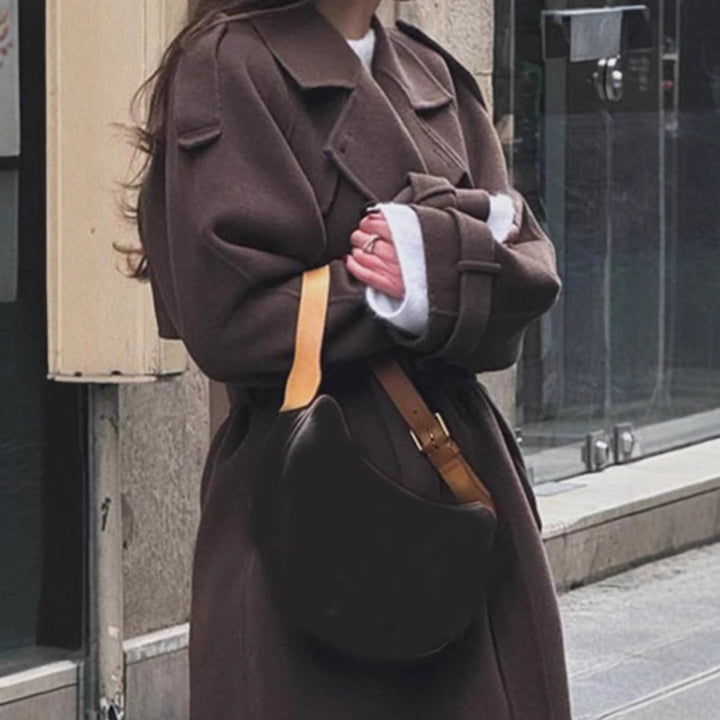 Damen zeitloser Trenchcoat aus hochwertigem Material mit gebundenem Gürtel Drune