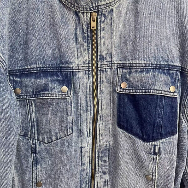 Herren Relaxed Denim-Utility-Jacke mit Stehkragen und kontrastierter Brusttasche Drune