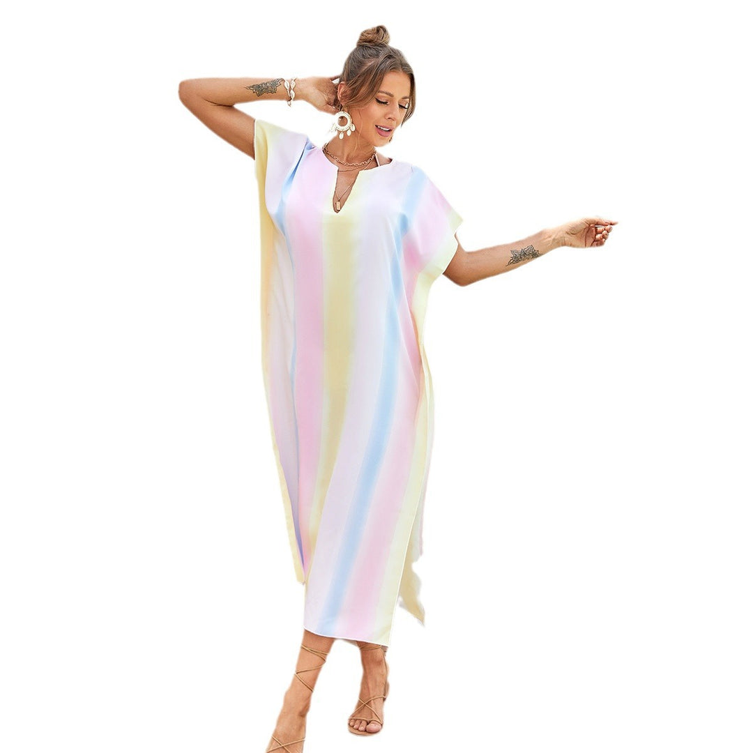 Damen lässiges Strandkleid mit V-Ausschnitt und luftigen Ärmeln Drune