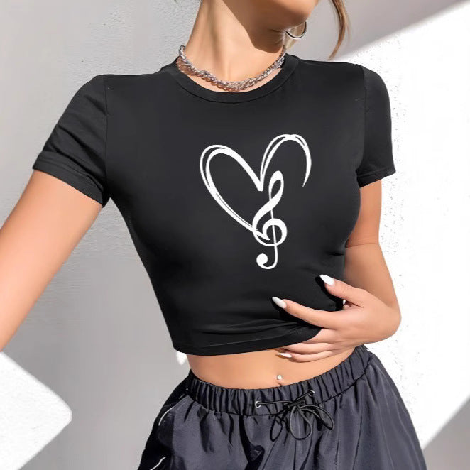 Damen Crop-T-Shirt mit kreativem Schriftzug und figurbetontem Schnitt Drune