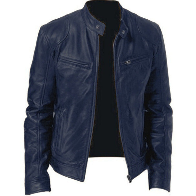 Herren nan schlanke Echtleder-Bikerjacke mit Stehkragen, zwei Brust-Reißverschlusstaschen und geradliniger Silhouette Drune