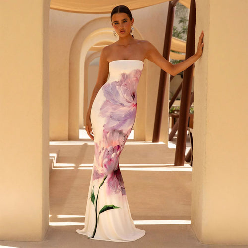 Damen strapaziertes Maxikleid mit stilvollen Blumenmotiven Drune