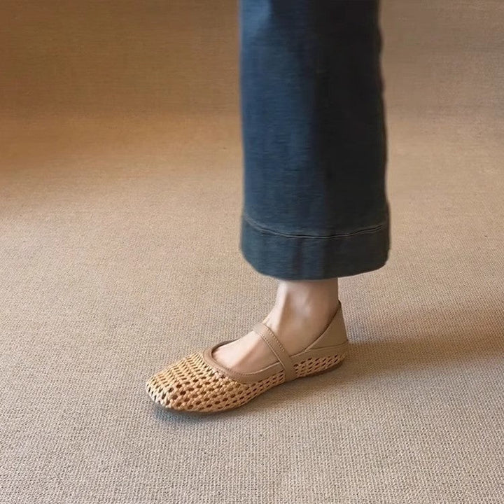 Damen atmungsaktive Kunstleder-Ballerinas mit geflochtenem Design Drune