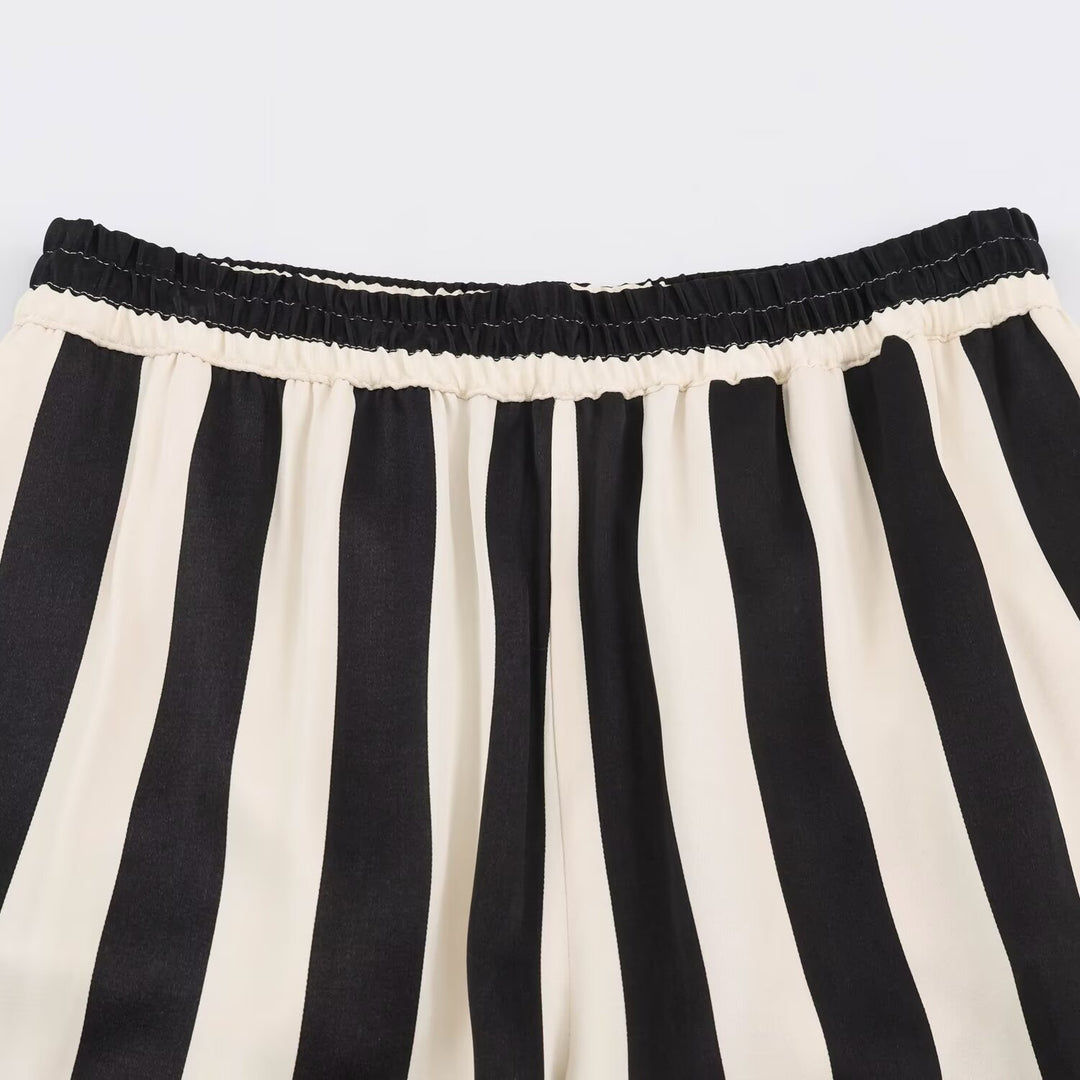 Damen Weite Palazzo-Hose mit vertikalen Streifen und elastischem Bund Drune