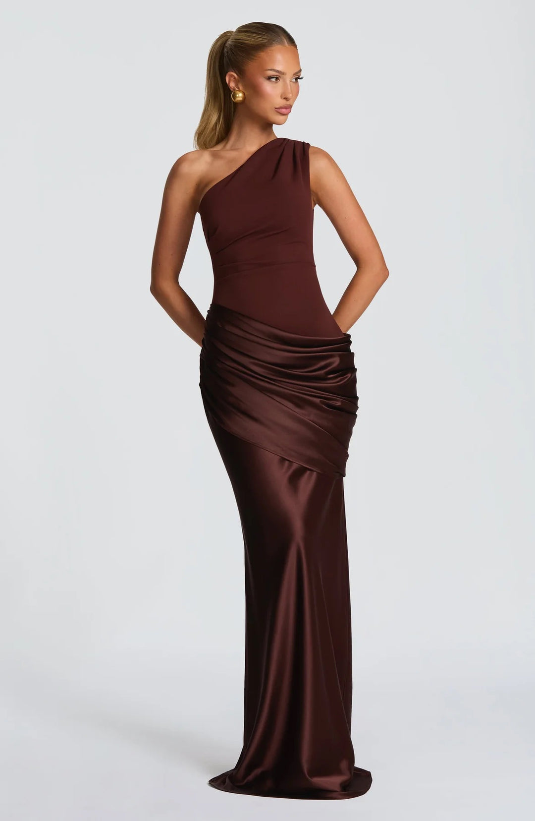 Damen elegantes asymmetrisches Satin-Abendkleid mit Drapé-Design Drune