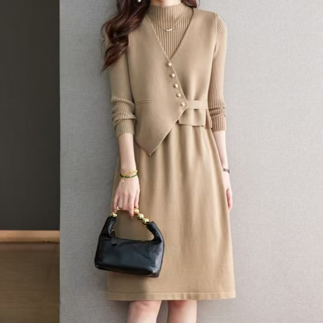 Damen Kombination aus Strickkleid und Weste Drune