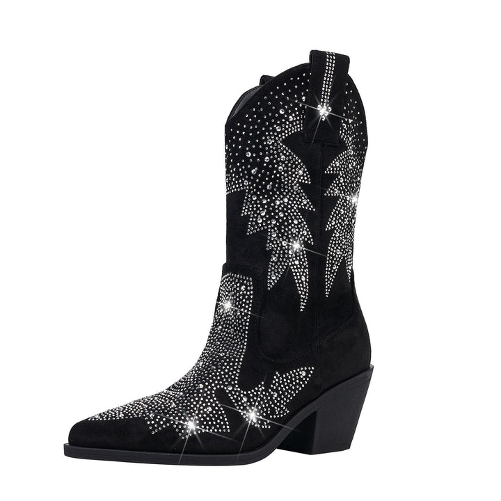 Damen Glänzende Strass-besetzte Western Cowboy-Stiefel Drune
