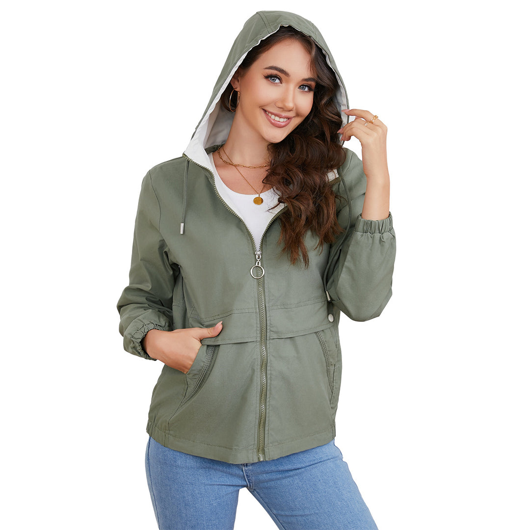Damen nan leichter wasserabweisender Kapuzenparka mit Tunnelzug, Ringzipper und verdeckter Druckknopfleiste Drune