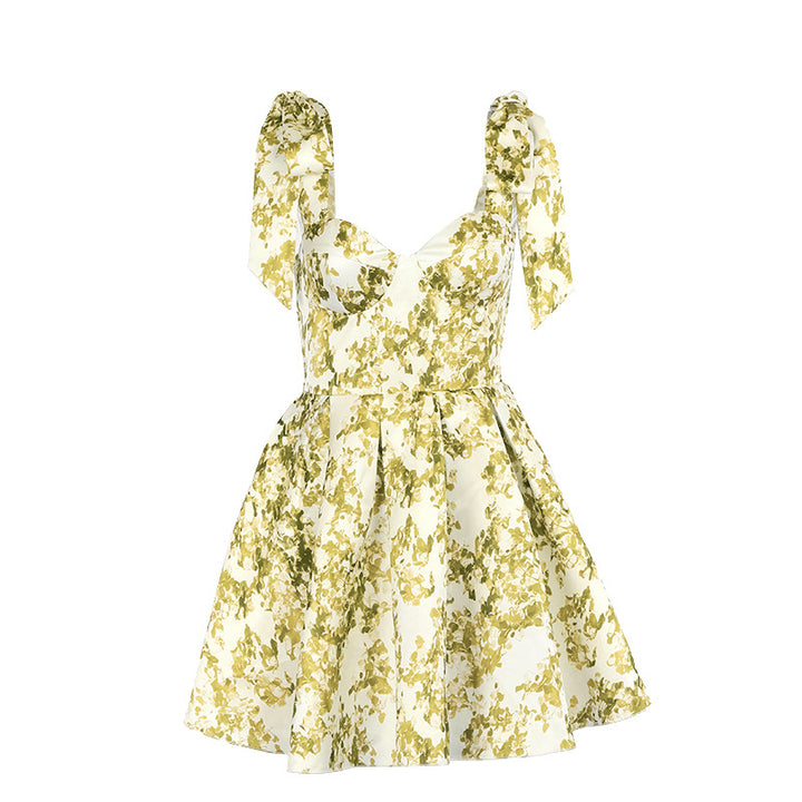Damen verspieltes Blumenkleid mit Puffärmeln und Rüschendetails Drune