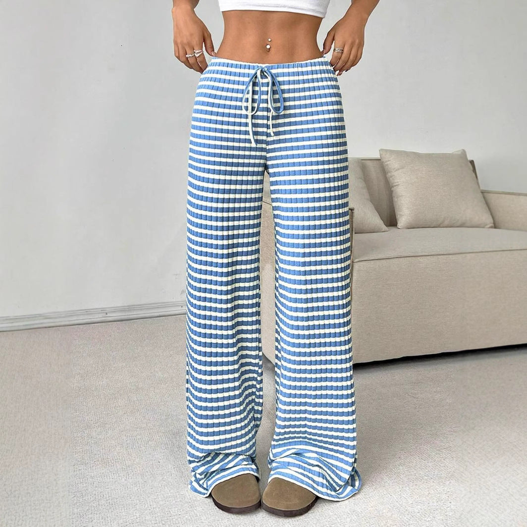 Damen lässige Palazzo-Hose mit seitlichem Kordelzug und modernen Streifen Drune