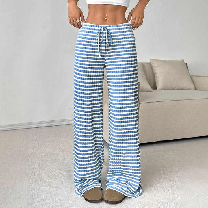 Damen lässige Palazzo-Hose mit seitlichem Kordelzug und modernen Streifen Drune