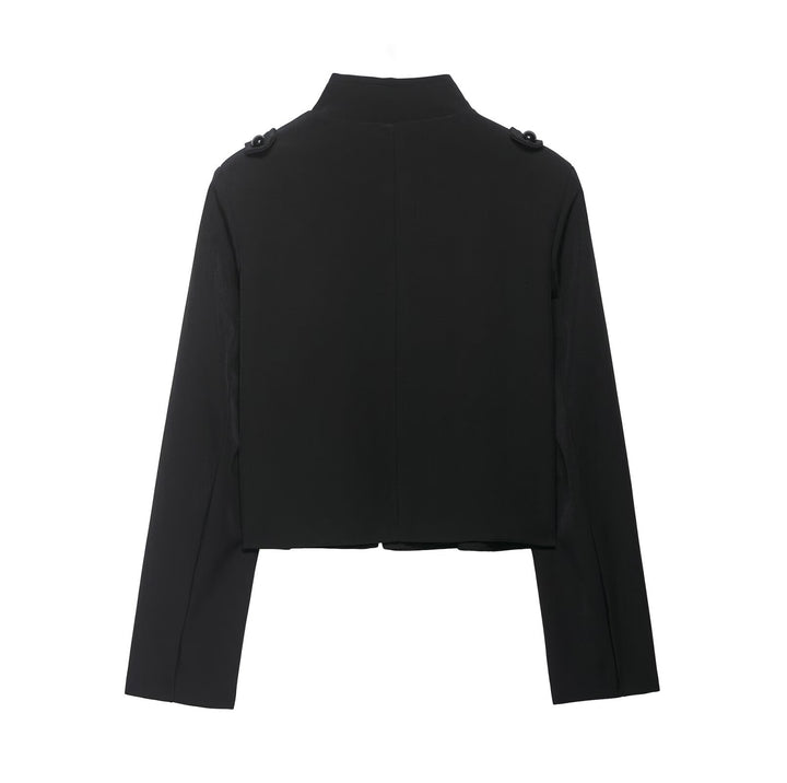 Damen Cropped Militärblazer mit Stehkragen und dekorativen Froschverschlüssen Drune