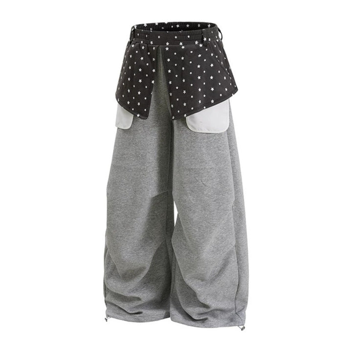 Damen Weite Palazzo-Loungehose mit Lagen-Einsatz, Sternapplikation & großen Kontrasttaschen Drune