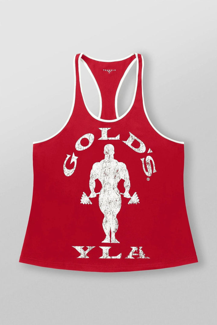 Herren nan athletisches Stringer Tanktop rückenfreier Schnitt mit Kontrastpaspel und Kraftsportmotiv Drune