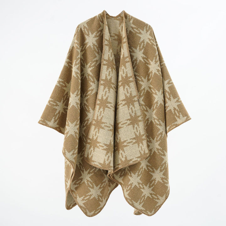 Damen Oversize-Jacquard-Cape mit Sternmotiv und kontrastierter Kettelkante Drune