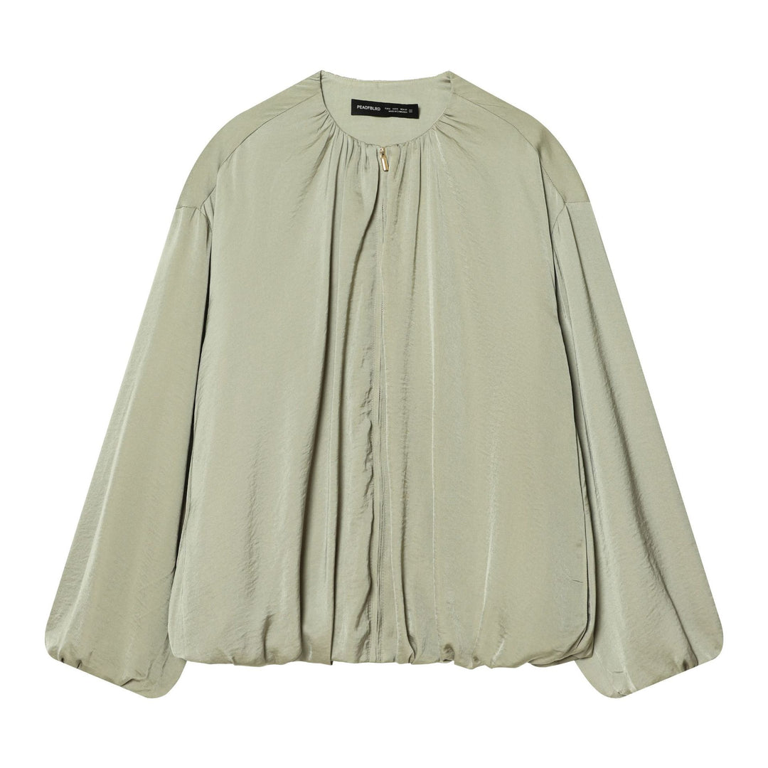 Damen nan leicht taillierte Blouson‑Jacke mit gerafftem Rundhalsausschnitt, verdecktem Reißverschluss und ballonförmigen Ärmeln Drune