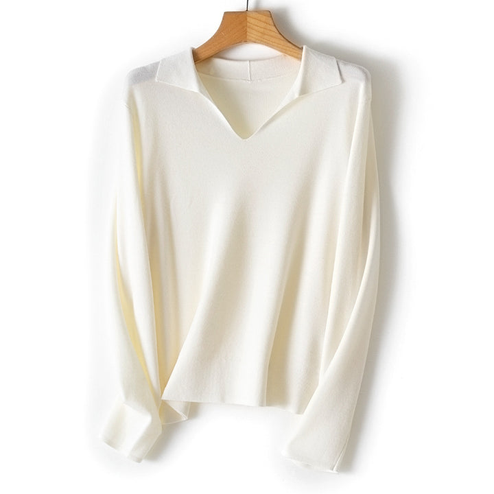 Damen Feinstrickpullover mit V-Ausschnitt und Hemdkragen Drune
