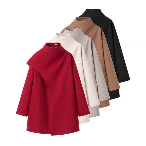 Damen nan asymmetrischer Mantel mit Stehkragen und überschnittenem Cape-Detail Drune