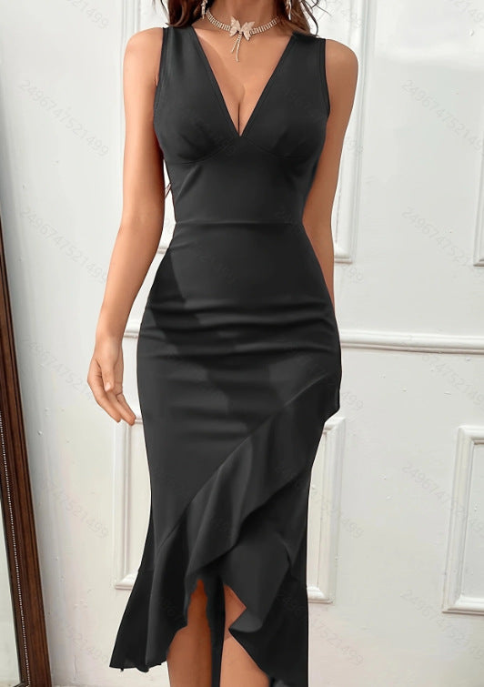 Damen Charmantes Maxikleid mit asymmetrischem Saum und V-Ausschnitt Drune