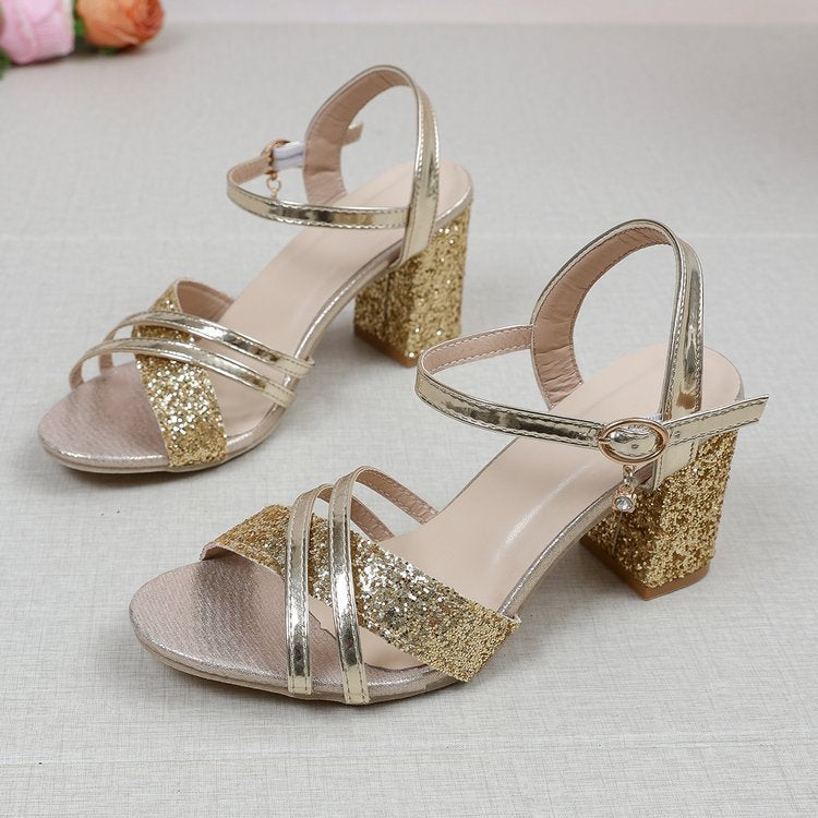 Damen Glamouröse Blockabsatz-Sandalen mit glitzernden Riemen Drune