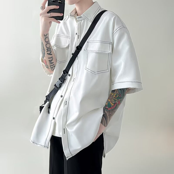 Herren Modisches Oversized Kurzarm-Hemd Drune