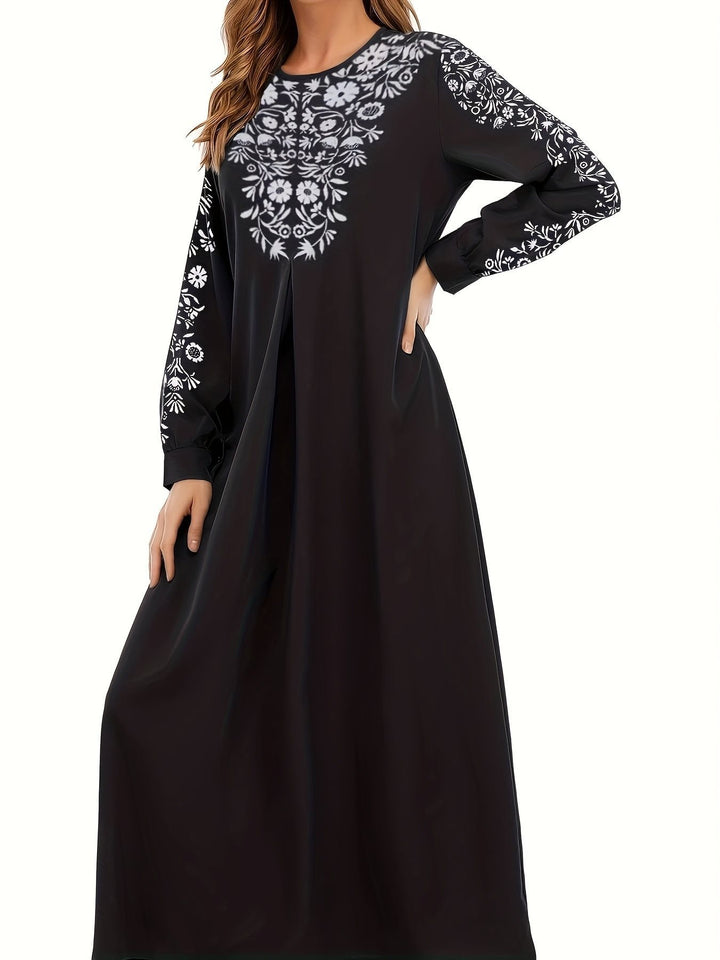 Damen Maxikleid mit kunstvoller Stickerei und eleganten langen Ärmeln Drune