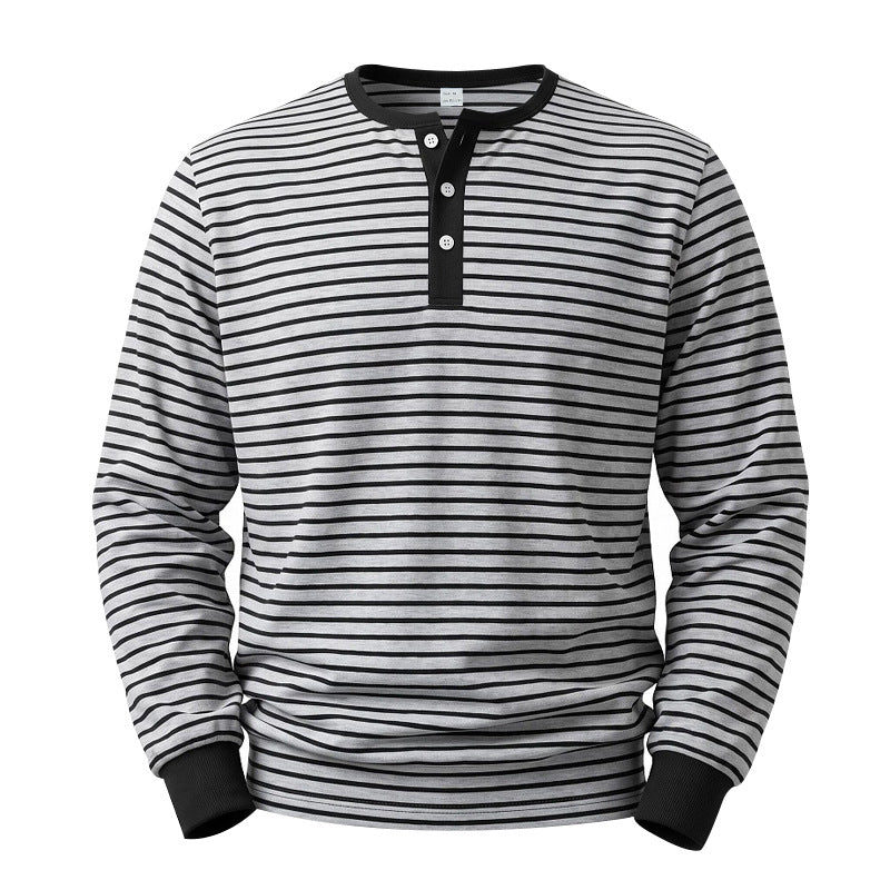 Herren Langarm-Henleyshirt aus Baumwoll-Mix mit feinen Streifen und Knopfleiste Drune