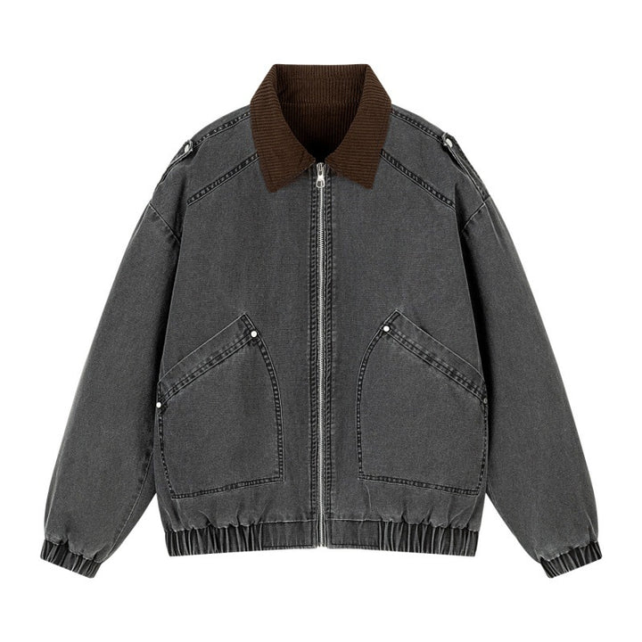 Herren Oversize-Canvas-Bomberjacke mit Cordkragen, Reißverschluss & Eingrifftaschen Drune