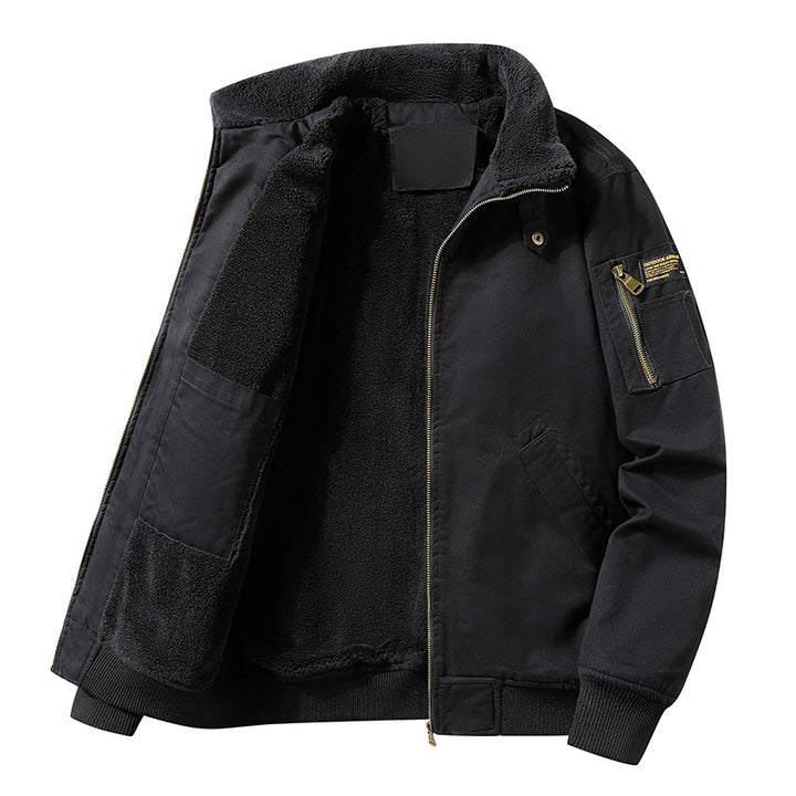 Herren Military-inspirierte Fliegerjacke mit Teddyfutter & Ärmeltasche Drune